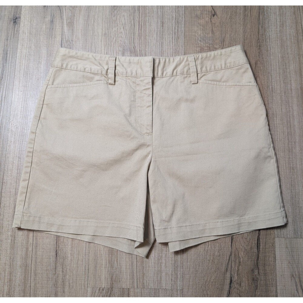 Lands’ End Size 6 Chino Shorts Khaki Mid Rise Stretch Pockets 5" Preppy EUC